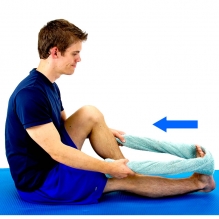 Calf stretches can also be done sitting down.  Approved use by www.hep2go.com