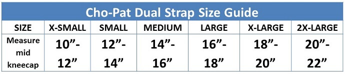 Cho-Pat Dual Knee Strap Size Guide