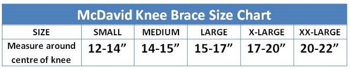 McDavid Knee Braces size guide