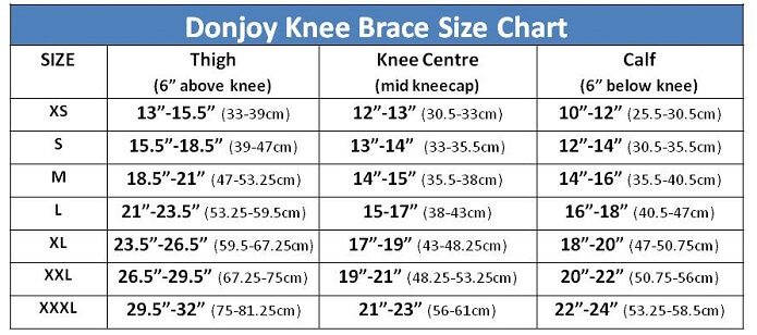 Hinged Knee Brace Size Chart