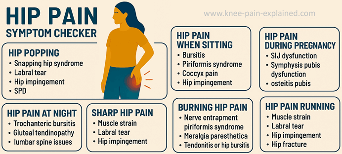 Hip Pain Symptom Diagram Chart: Find out what is causing your hip pain Hip Pain Symptom Diagram Chart: Find out what is causing your hip pain