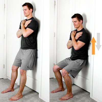 Quadriceps Exercises: Wall Squats. A great  exercise to improve quads strength and reduce knee pain